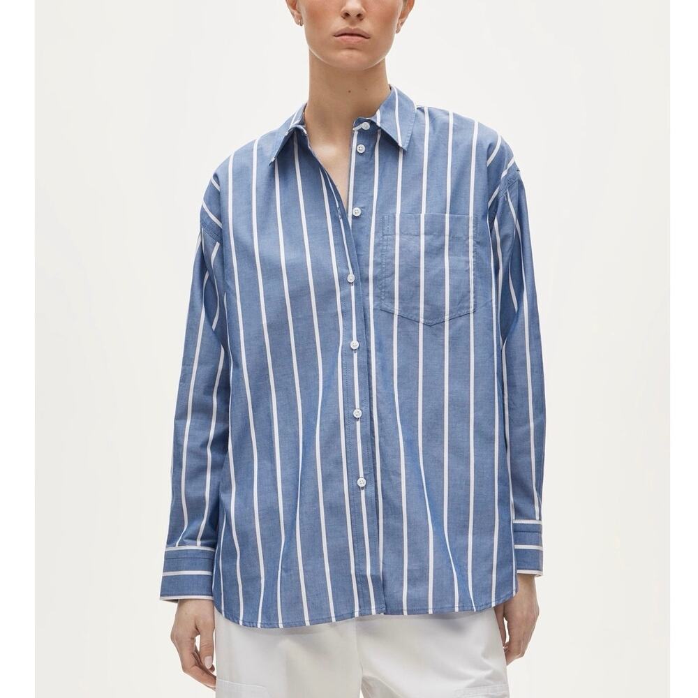 NWT J.Crew Etienne Oversized Shirt In Dobby Stripe Blue Fields Stripes Small